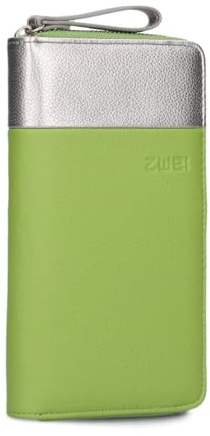 Zwei Damen Geldbörse Eva EV2 langes Portemonnaie 15 Kartenfächer, Sichtfach, 2 Scheinfächer, Geldbeutel mit Münzfach & umlaufenden Reißverschluss, weiches Kunstleder in Bicolor (Kiwi)
