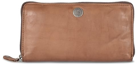 Cas8 Geldbörse MALU, Damen Portemonnaie aus gewaschenem Leder, mit praktischen Kleingeld- sowie Kartenfächern, Portmonee im Used-Look mit Reißverschluss, Cognac