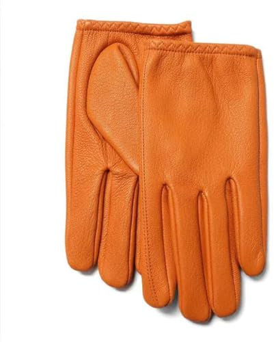 Lederhandschuhe für Herren, Winter, ungefüttert, elastisches Handgelenk, Schaffell, Orange, Reithandschuhe