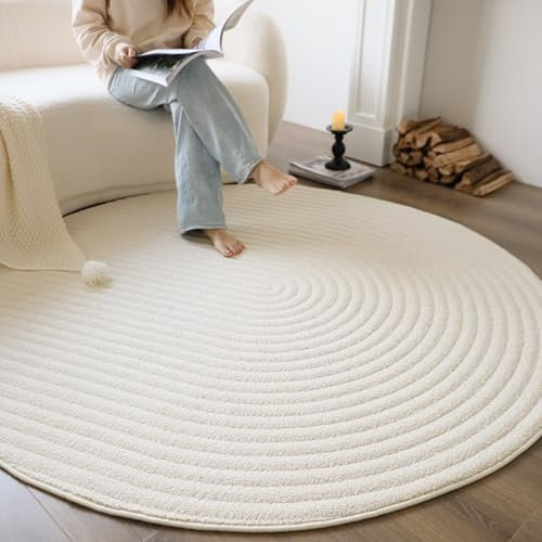 Tospass Beige Runder Teppich 100cm - Modern für Wohnzimmer, Schlafzimmer, Kinderzimmer - Creme Kurzflor Teppich für Sofa und Couchtisch - Wasserdicht, Rutschfest, Waschbar