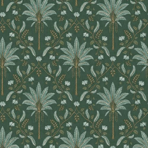 Palm Trellis Green Wallpaper - Tropical Leaves Trees Botanical Naturistic - Stylish Trendy Feature Wall