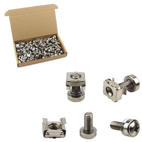 Kit di 50 dadi a gabbia per montaggio su rack, viti e rondelle, M6 x 20 mm, viti e dadi a gabbia per server audio, colore argento