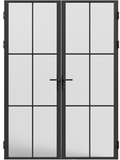 Vente-unique-Puerta de doble hoja en aluminio y vidrio esmerilado - 2 x Alt. 204 x L83 cm - Negro - SEROTO