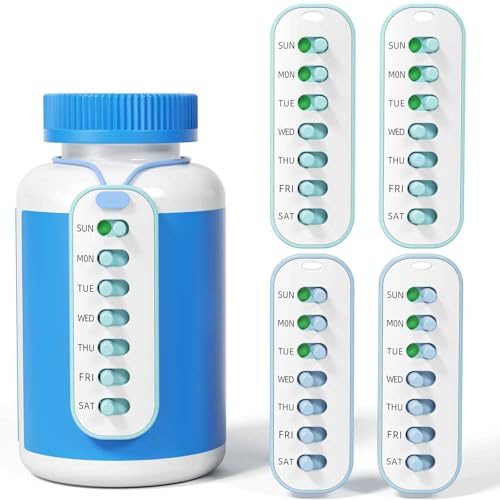 Colorwing 4 Packs Pill Tracking Reminder, Recordatorio de Pastillas: Rastreador de Medicación Reutilizable con Lanyard, Solución Visual para Vitaminas, Reemplaza la Caja de Pastillas de 7 Días