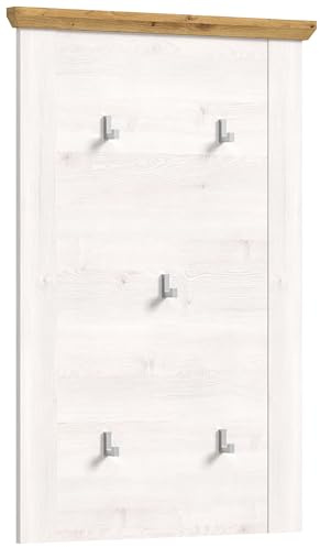 Newroom Garderobenpaneel Sibiu Lärche weiß Wandgarderobe 5 Haken Flur | Hakenleiste Metalloptik, eiche Deckleiste, zweifarbig weiß eiche, Flurgarderobe, Garderobe Diele, Landhaus modern, Vorzimmer