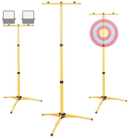 Nbguigdstr Soporte de tiro con arco, soporte de arco y flecha para patio trasero y campo de tiro, trípode de metal plegable ajustable para colgar objetivos tradicionales de paja y espuma para tiro con