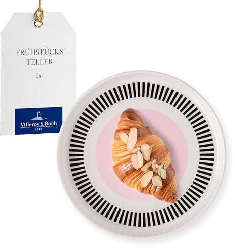 Villeroy & Boch - Memphis Collection Frühstücksteller 21 cm Bunt, Spülmaschinenfest, Mikrowellensicher, Kleiner Teller für Kuchen und Snacks, Dessertteller, Design mit Rosa Akzent, Premium Porzellan