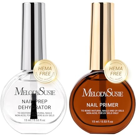 MelodySusie 2PCS Nail Dehydrator and Primer, Professional Natural Hema Free and Acid Free Primer,Dehydrator for Acrylic Powder and Gel Nail Polish,Fast Dry 15ML | Professional Natural Hema Free and Acid Free Primer,Dehydrator for Acrylic Powder and Gel Nail Polish,Fast Dry 15ML