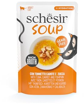 Schesir, Tonfiskfilésoppa med morötter och pumpa, kompletterande våtfoder för katter, originalrecept, 100% naturlig 12 x 40 g kuvert