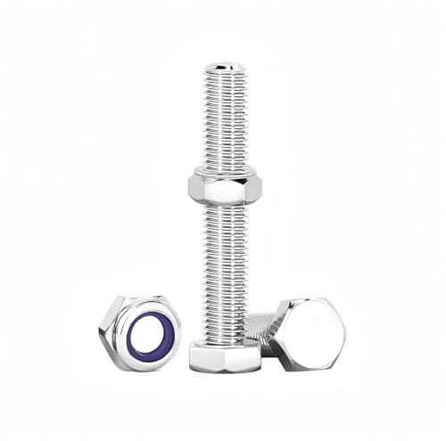 Wjelet 10 Stück M8 x 60mm Schrauben Set mit Muttern und Unterlegscheiben, Edelstahl A2 V2A Sechskantschrauben Vollgewinde mit Federringen für Maschinen Möbel Fahrzeuge Montagearbeiten