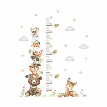 GXGM Kinder Höhe Diagramm Wandtattoo,Wandsticker,60-160 cm Kinder Messlatten Wandaufkleber,Wandtattoo Kinderzimmer Tiere,Messlatte Kinder Wandsticker für Kinderziemmer Dekoration