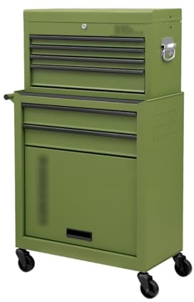 Multifonctionnelle Coffre à outils roulant à 7 tiroirs, armoire de rangement d'outils avec roulettes, dessus amovible, boîte de rangement d'outils Confortable à Utiliser(Green)