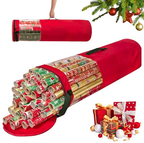 ZoneYan Zylindrische Aufbewahrungstasche aus Verpackungspapier, 24x108cm Geschenkpapier Organizer, Geschenkpapier Aufbewahrungstasche, Tasche für Geschenkpapier Aufbewahrung, Geschenkpapierbeutel(Rot)