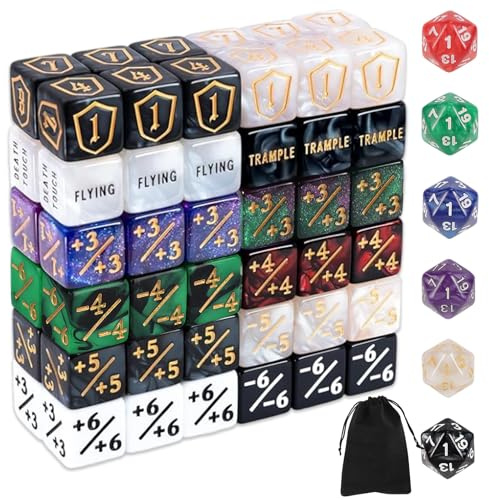78pcs Coffret de Dés MTG, Comprenant Compteurs Vie +1/-1 des Jetons Bonus Commandant Marqueurs Mots-Clés des Compteurs Bouclier et Dés Rotatifs 12 Couleurs pour MTG TCG et Accessoires Jeux Cartes