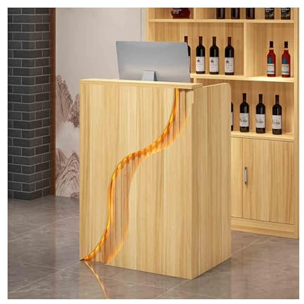 Bureau de réception en noyer clair avec tiroir verrouillable – Vitrine pour petits magasins de commodité et de vêtements 60 cm