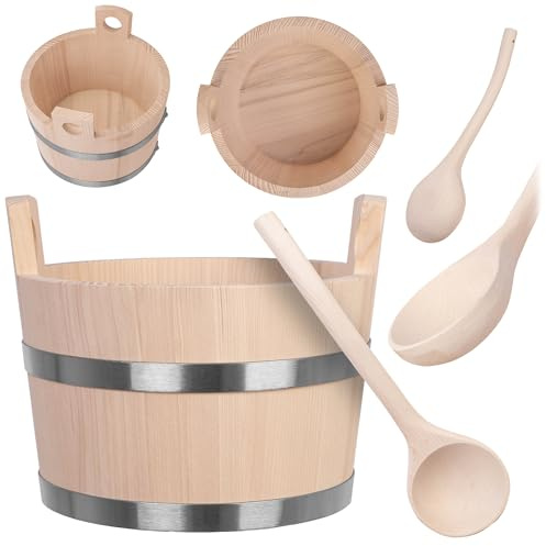 KADAX Secchio da sauna da 5 l con mestolo, secchio da sauna e paletta da sauna, set in legno naturale, secchio tradizionale per sauna e cucchiaio da sauna per infusi, accessori da sauna