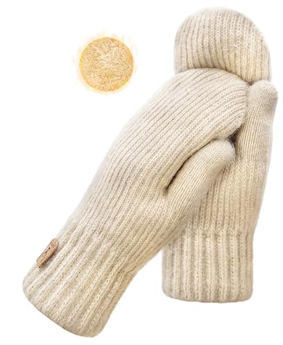 VelvetGlow Guantes de invierno para mujeres, lana térmica gruesa con forro cálido y acogedor de felpa, guantes y manoplas para nieve en climas fríos