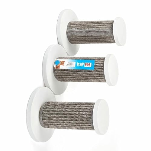 HAPPET Wandstufen für Katzen 3-TLG. 18x22cm Dunkelgrau Sisal & MDF Lackiert, Stabile Katzen Wandstufe zum Klettern & Kratzen, Kletterwand für Katzen Krallenpflege & Aktivitätszentrum Wandmontage