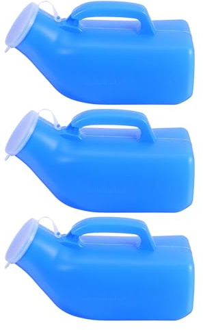 JHKNNK 3 st urinoarer för män, spillsäkra - 1200 ml | Bärbar urinflaska, sänglåda | med lock och handtag | Urinoarflaska av plast | Äldre med funktionsnedsättning