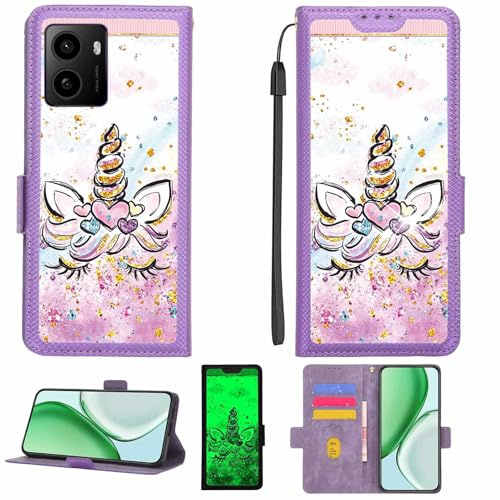 Kinetijy Case Compatible for BigPurplePhone Silverfox Senior Smartphone Phone Case Flip Cover [with Tempered Glass Screen Protector][RFID Blocking][Gold Glitter+Luminous] LPT-HJS