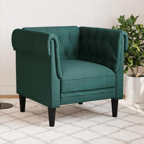 Ordellia Chesterfield-fåtölj, mörkgrönt tyg, klassisk klädselfåtölj för vardagsrum, mjukt vadderad, robusta träben, max. 110 kg lastkapacitet, snygg design