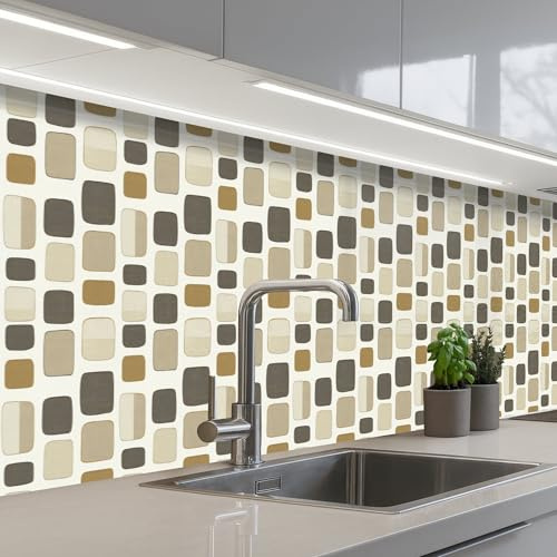 KitchenYeah© Credence Cuisine 60x500 cm Adhesif Protection Mur Plaque De Cuisson Plastique Rigide Revetement Murale À Coller Blocs - Vintage - Gris