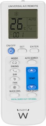 Ewent Mando a Distancia Universal Aire Acondicionado con Soporte de Pared, Compatible con 1000+Modelos Daikin LG Samsung Mitsubishi Panasonic, Pantalla LCD Retroiluminada, Temporizador y Control Total