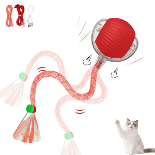 Supore Jouet pour Chat,Jouet Chat Interactif,Balle Chat Jeux pour Chat Interieur,Doté d'une Queue Qui Clignote et Bouge Rapidement, il Réveille l'instinct de Chasseur du Chat