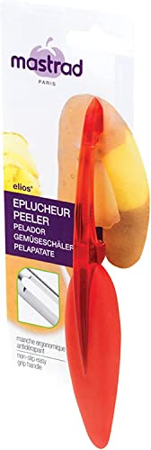 Mastrad F20015 Eplucheurs Fruits et légumes – Utilisation Simple – Gamme Elios – Double Tranchant – Lame INOX – Ambidextre – Compatible Lave-Vaisselle – Rouge 17 cm