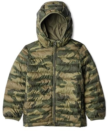 Amazon Essentials Manteau matelassé à capuche, imperméable, compressible, léger pour garçon - Imprimé camouflage - Taille L