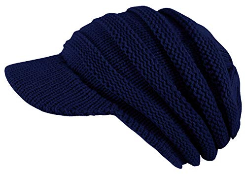 dy_mode Damen Strickmütze mit Schirm Schirmmütze Winter Mütze - A306 (A306-Dunkelblau)