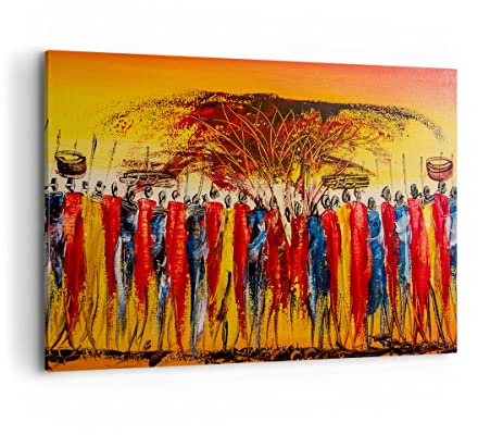ARTTOR Bilder auf Leinwand 120x80cm Wandbild Abstrakt Afrika - 3752 | Stamm Groß XXL Wanddekoration Wohnzimmer Schlafzimmer Küche Wanddeko Wand Kunstdruck Wandkunst Wall Decor ARTTOR