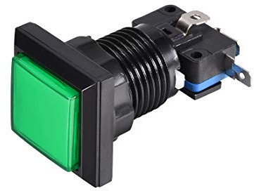 sourcing map Spiel Druckknopf quadratisch 12V LED beleuchteter Druckknopfschalter mit Mikroschalter für Arkade Videospiel 34x34 Grün-1St