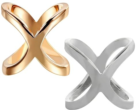 2PCS (Gold + Silber) X Form Frauen Dame Mädchen Mode Schal Ring Schnalle Modern Einfacher Schmuck Seide Schal Verschluss Clips Kleidung Wrap Halter Kleidung Dekoration Zubehör | Elegante Schalverschluss Mode Schal Schnalle Wrap, für Frauen Schal Seidenhalstuch T-Shirt
