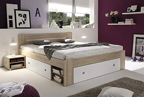möbelando Bett Bettgestell Ehebett Bettanlage Kojenbett Robina I Eiche Sonoma/Weiß