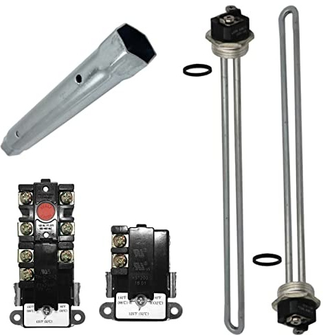 EWH03 Kit de ajuste de calentador de agua eléctrico con llave de elemento, incluye termostato de calentador superior e inferior, 2 elementos de calentador, 4500 W 240 V (3500 W a 208 V), 1 llave de