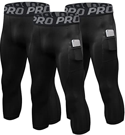 LANBAOSI Leggings para correr para hombre, 3/4, mallas de compresión para montar en la capa base, pantalones de senderismo, gimnasio, entrenamiento, trotar, pantalones deportivos, negro, XL