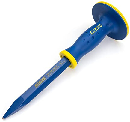 Estwing 5/8-inch Pointed Tip Masonry Chisel with Protective Hand Grip Guard, Scores and Shapes Masonry Mortar, Soft Stone, and Concrete