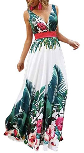 Minetom Robe Longue Femme Été Bretelles Imprimé Boho Robe De Plage Deep V Robes De Soleil Grande Taille Casual Soirée Chic Cocktail A Vert XL