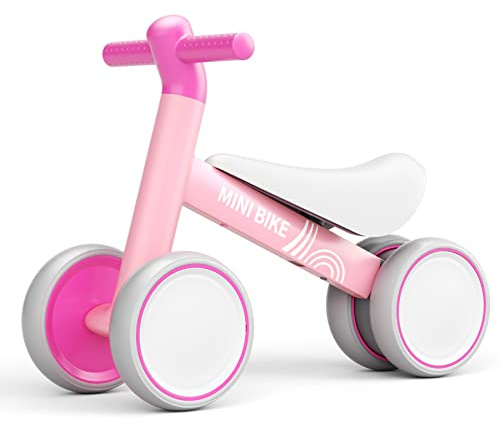 KORIMEFA Bicicleta de Equilibrio para niños de 1 años, Bicicleta sin Pedales con 4 Ruedas de Juguete para bebés de 12 Meses, Primera Bicicleta para niños y niñas como Regalo Cumpleaños (Rosa)