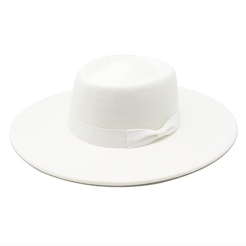 MYLPDZSW HHF Caps & Hüte Winter-Wollhut, 9,5 cm, große Krempe, Jazz-Hut, Männer und Frauen, konkave Oberseite, schwarzer Hut, Filzhut (Farbe : Weiß)