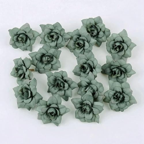 30 STK Kunstblumen Blumenköpfe Bunt Kunstblumen Köpfe Blumen Rosen Simulation Dekoration Blume Kopf Kunstblumen Künstliche Blütenköpfe Für DIY Basteln Hochzeit Party Home Deko,Grün
