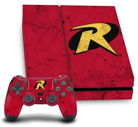 Head Case Designs Officially Licensed Batman DC Comics Robin Logos And Comic Book Vinyl Sticker Gaming Skin Decal Cover Compatible With Sony PlayStation 4 PS4 Console and DualShock 4 Controller Bundle