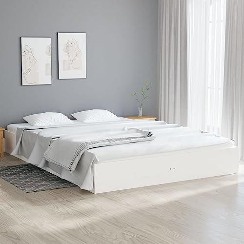 ZQQLVOO Bettgestell Familienbett Palettenbett Massivholzbett Weiß 140x200 cm Geeignet für Familienzimmer