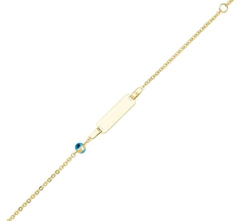 JC Schmuck 585 Gold Baby ID-Armband Kinder Goldarmband Nazar Boncuk Auge 12-14 cm I Anker Armband mit Gravur Taufarmband Namensarmband I Babyarmband mit Namen I Kinderschmuck made in Germany I 8629