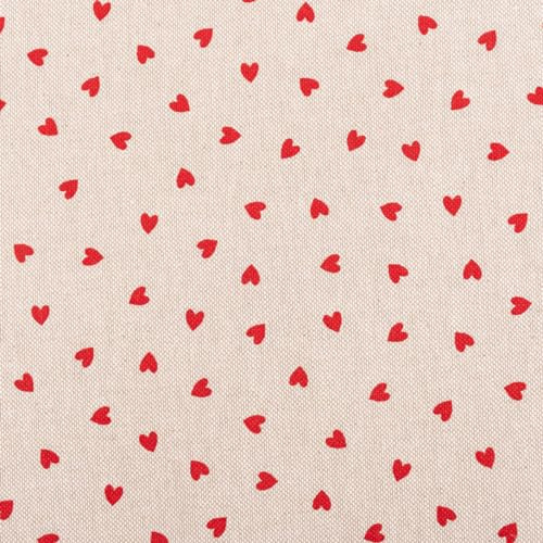 SCHÖNER LEBEN. Dekostoff Halbpanama Leinenlook Little Love Heart Herzchen Natur rot