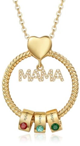 kaululu Personalisierte Kette für Frauen,Kreis-Namenskette für Mütter mit Geburtsstein-Anhänger für Mutter und Ehefrau