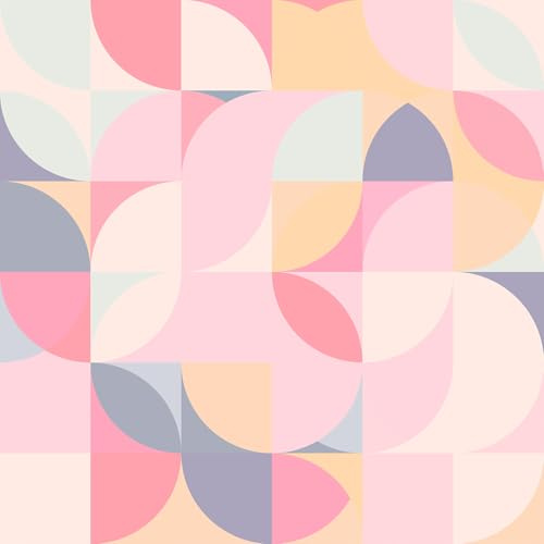 VEELIKE Papier peint géométrique rose doux à décoller et à coller – Papier peint abstrait Art déco pour salle de bain, chambre d'enfant, chambre à coucher, 45 x 900 cm, papier peint géométrique
