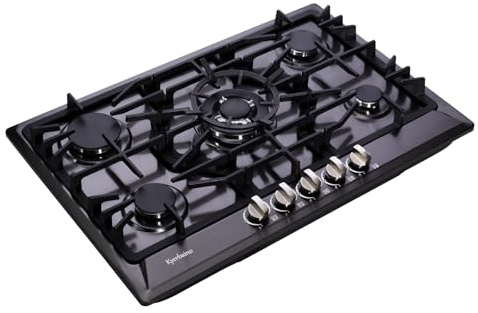 Gas Cooktop 30 Inch, Built-in 5 Burners Gas Stovetop Stainless Steel LPG/NG Convertible Gas Stove Dual Fuel Sealed Gas Cooktop - Black