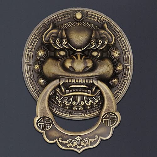 XUJIAM Haustürklopfer, Türklopfer, Antiker Tierkopf-Türklopfer, rostfreier Bronze-Türgriff, Retro-Schwarz, verdicktes Haustür-Dekorationszubehör (Color : Bronze, Size : 29cm Diameter)